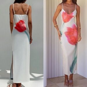 V neck floral stretchy maxi midi floral abstract printed dress